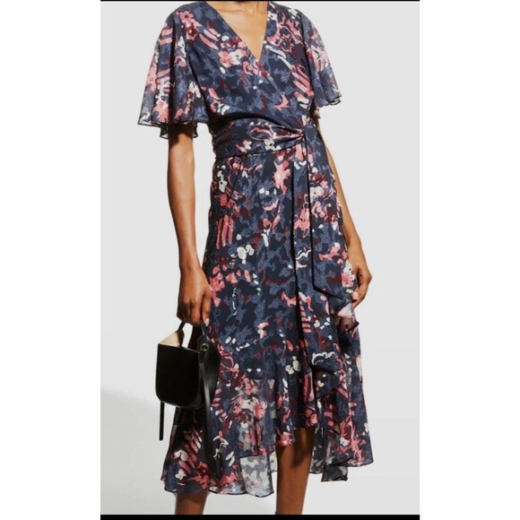 Tanya Taylor Women's Blue Blaire Floral High Low Dress Size 8 - Picture 3 of 14